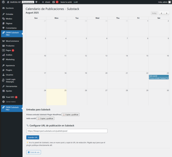 Substack calendario WordPress publicar entradas